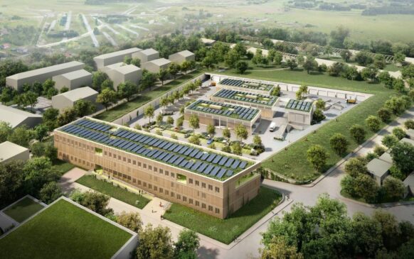 Start der Holzbauarbeiten beim Grünen Betriebshof in Mannheim